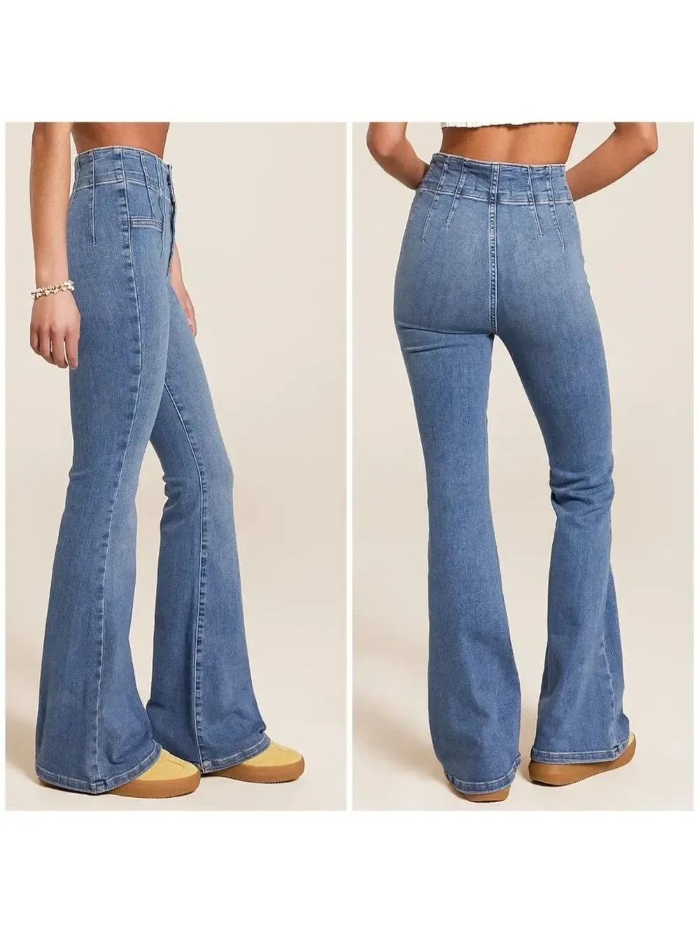 Free People Jayde Flare Stretch Jeans in Sunburst Blue